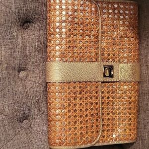Kate SpadeTortola Paola Tan & Gold Wicker and Leather Clutch